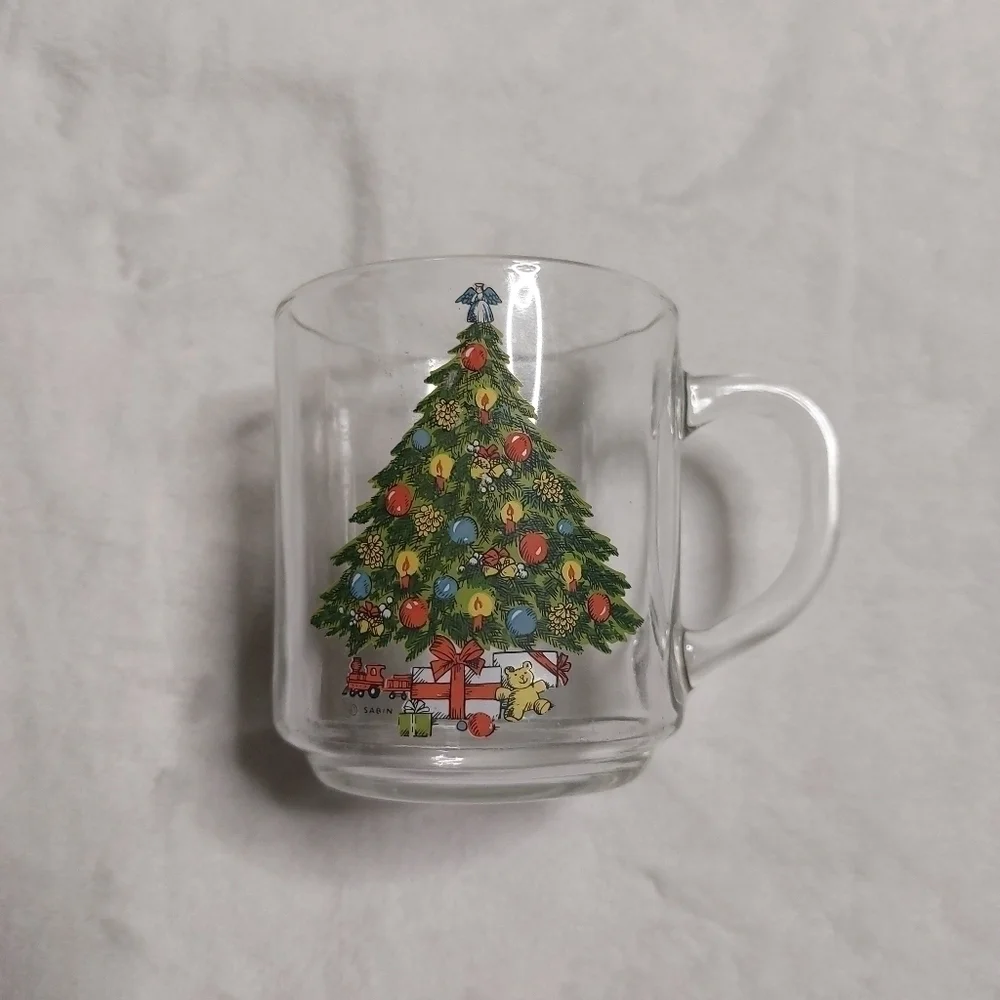 𝅺Sabin Vintage Clear Glass Christmas Tree Coffee Mug